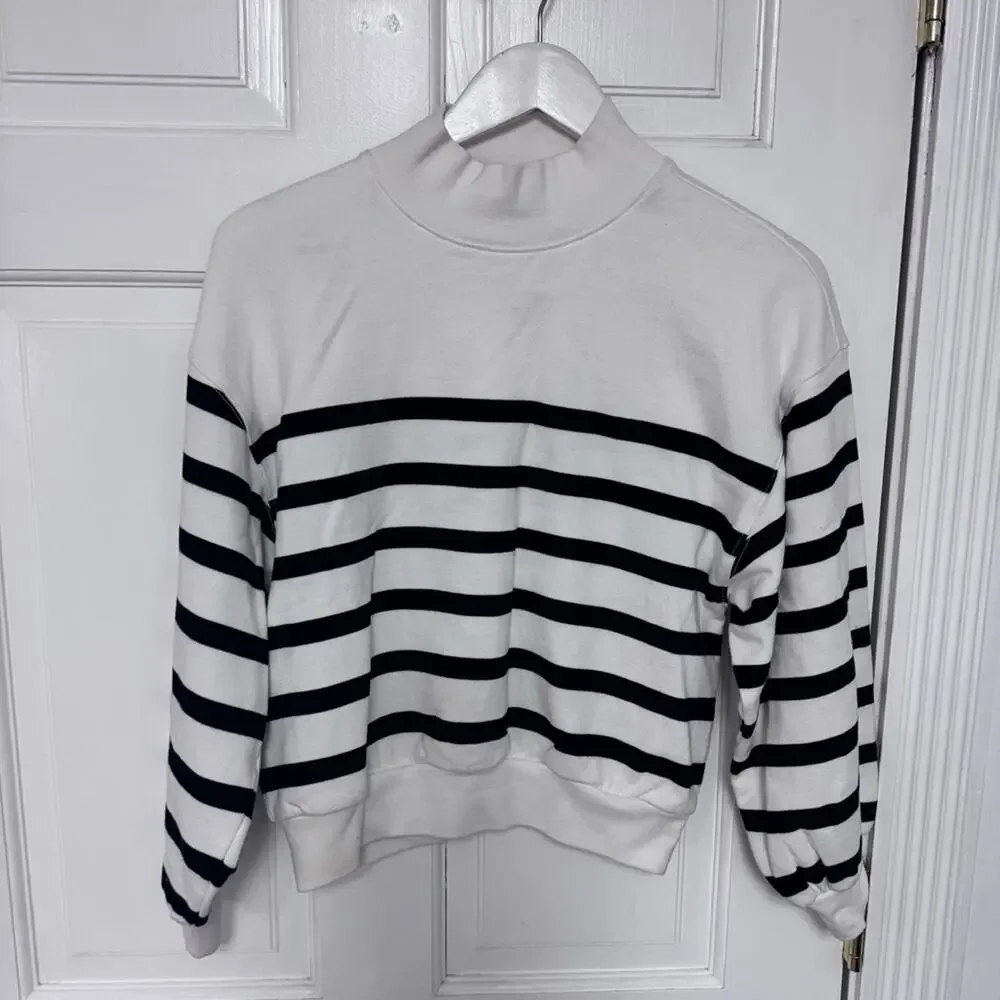 Frame Denim Striped Mock Neck Sweatshirt
